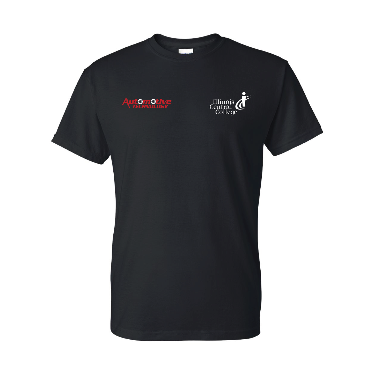 Black Gildan DryBlend ICC Automotive Technology T-shirt with ICC logo and Automotive Technology logo screen printed on chest.