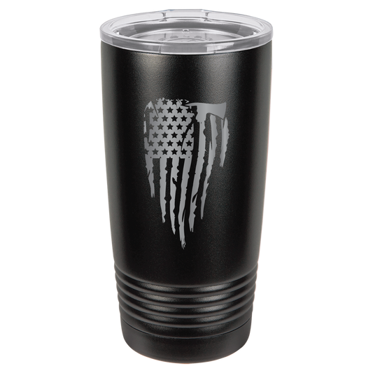 Custom Engraved Firefighter Tumbler – Distressed Flag with Axe