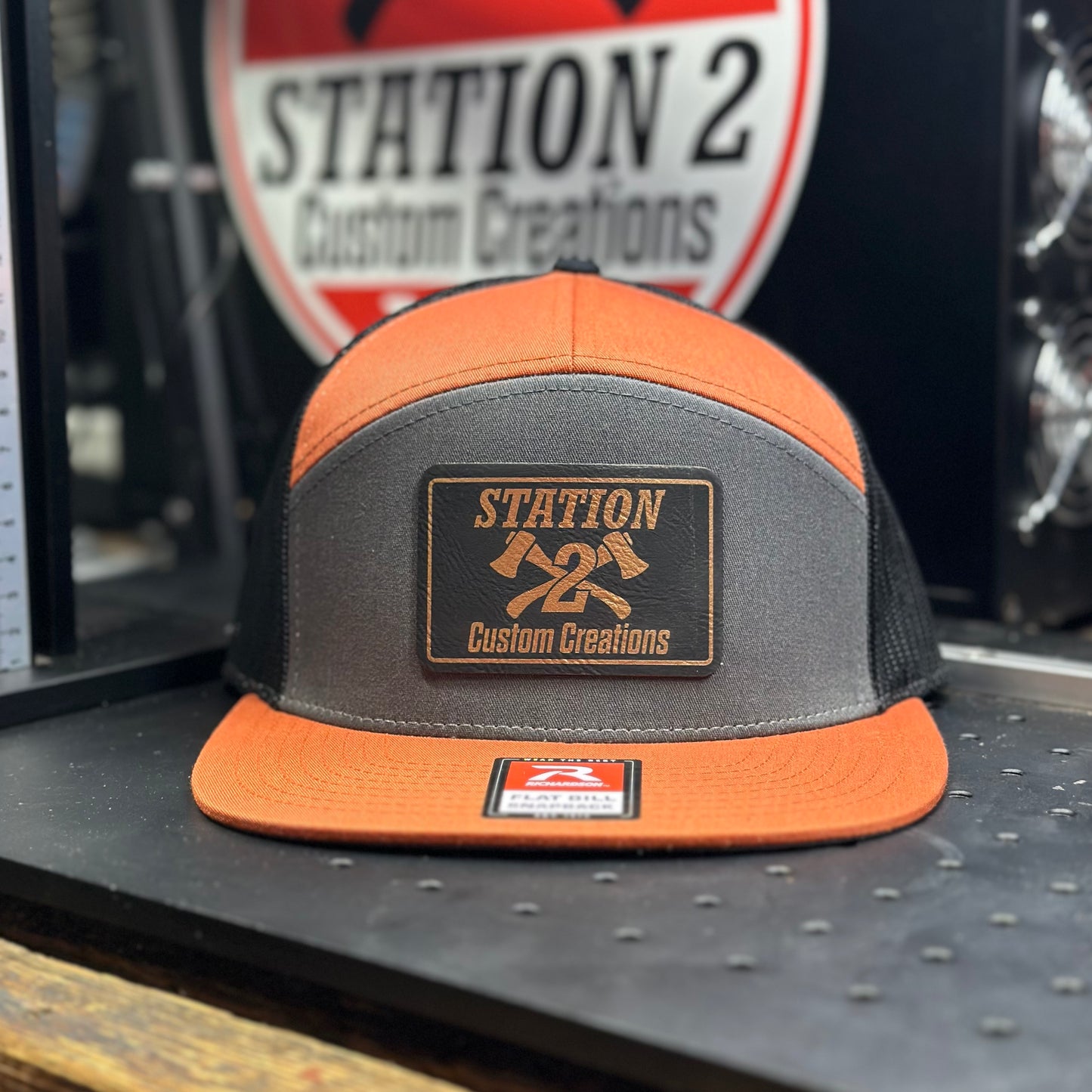 Station 2 Richardson 168 Flat Bill Cap – Charcoal/Burnt Orange/Black