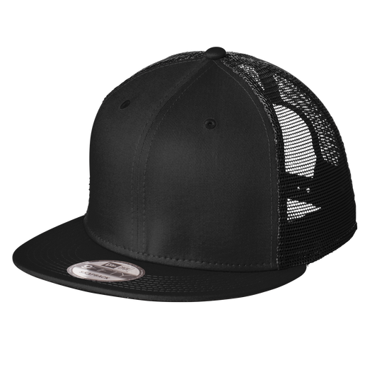 Black New Era 9FIFTY trucker snapback, front view