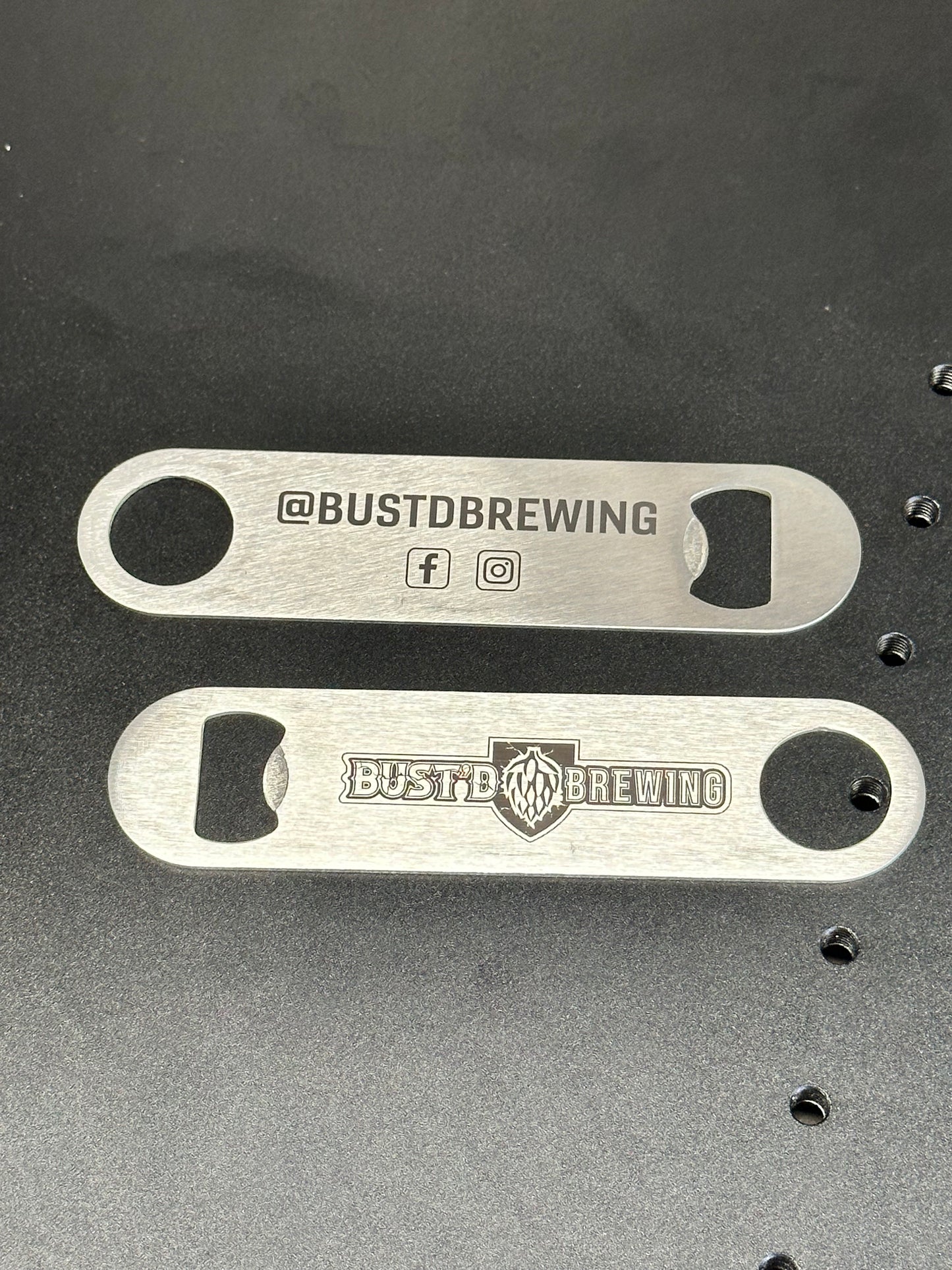Custom Laser Engraved Metal Bottle Opener – Card Shape or 7" Pub Style | Black or Stainless