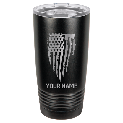 Custom Engraved Firefighter Tumbler – Distressed Flag with Axe