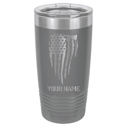 Custom Engraved Firefighter Tumbler – Distressed Flag with Axe