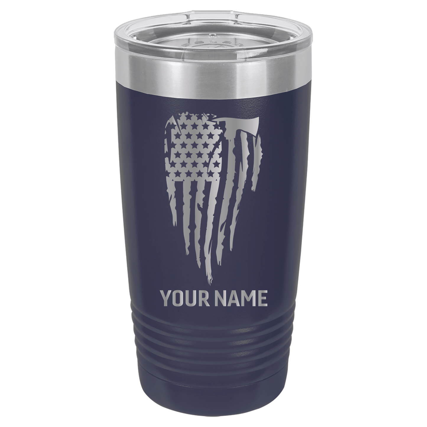 Custom Engraved Firefighter Tumbler – Distressed Flag with Axe