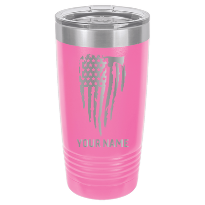 Custom Engraved Firefighter Tumbler – Distressed Flag with Axe