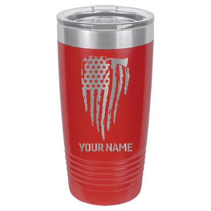 Custom Engraved Firefighter Tumbler – Distressed Flag with Axe