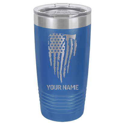 Custom Engraved Firefighter Tumbler – Distressed Flag with Axe