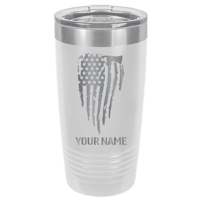 Custom Engraved Firefighter Tumbler – Distressed Flag with Axe