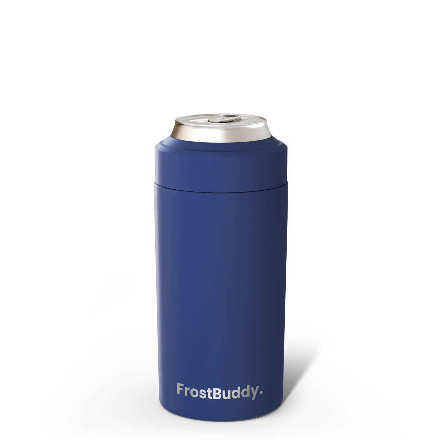 Navy FrostBuddy Universal Can Cooler — premium stainless steel can holder for all drink sizes