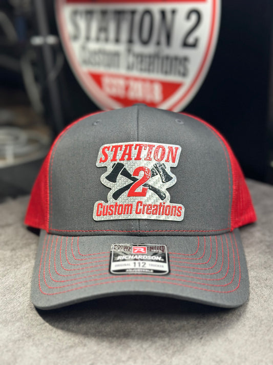 Station 2 Richardson 112 Cap – Charcoal/Red with Raised Full-Color Patch