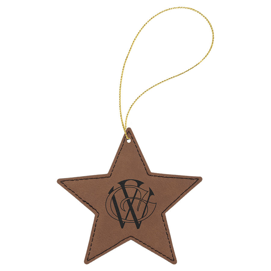 Custom Laser Engraved Leatherette Ornaments — Circle, Tree & Star Shapes