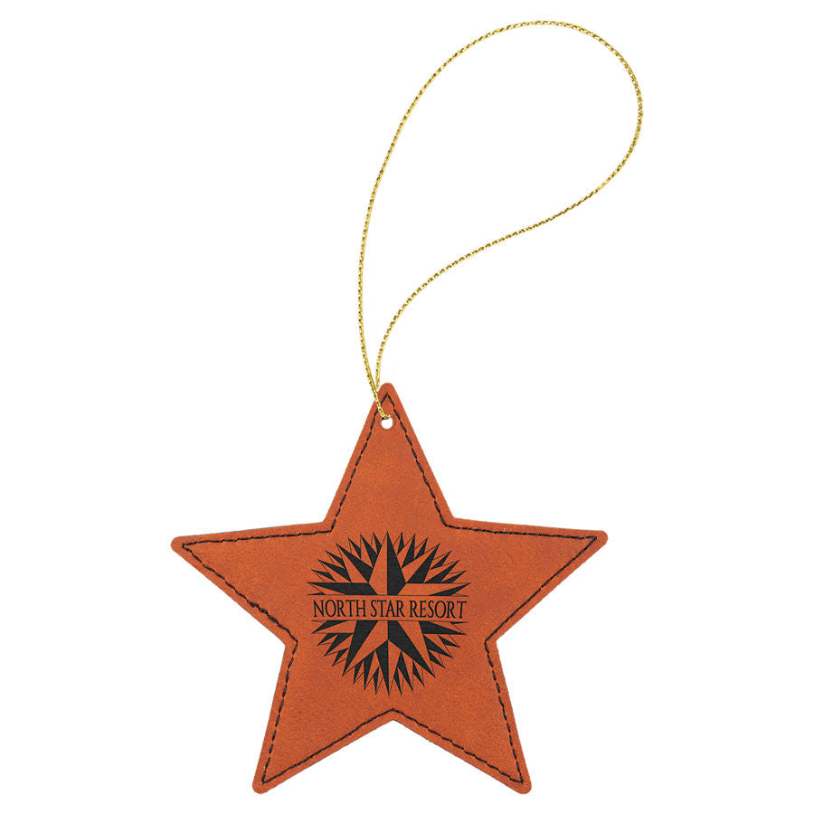 Custom Laser Engraved Leatherette Ornaments — Circle, Tree & Star Shapes