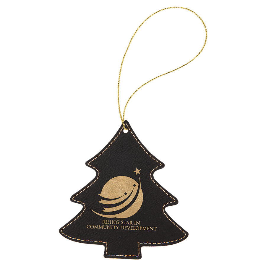 Custom Laser Engraved Leatherette Ornaments — Circle, Tree & Star Shapes