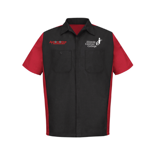 ICC Automotive Technology embroidered men’s short sleeve crew shirt with ICC logo and Automotive Technology logo.