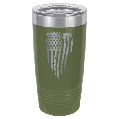 Custom Engraved Firefighter Tumbler – Distressed Flag with Axe