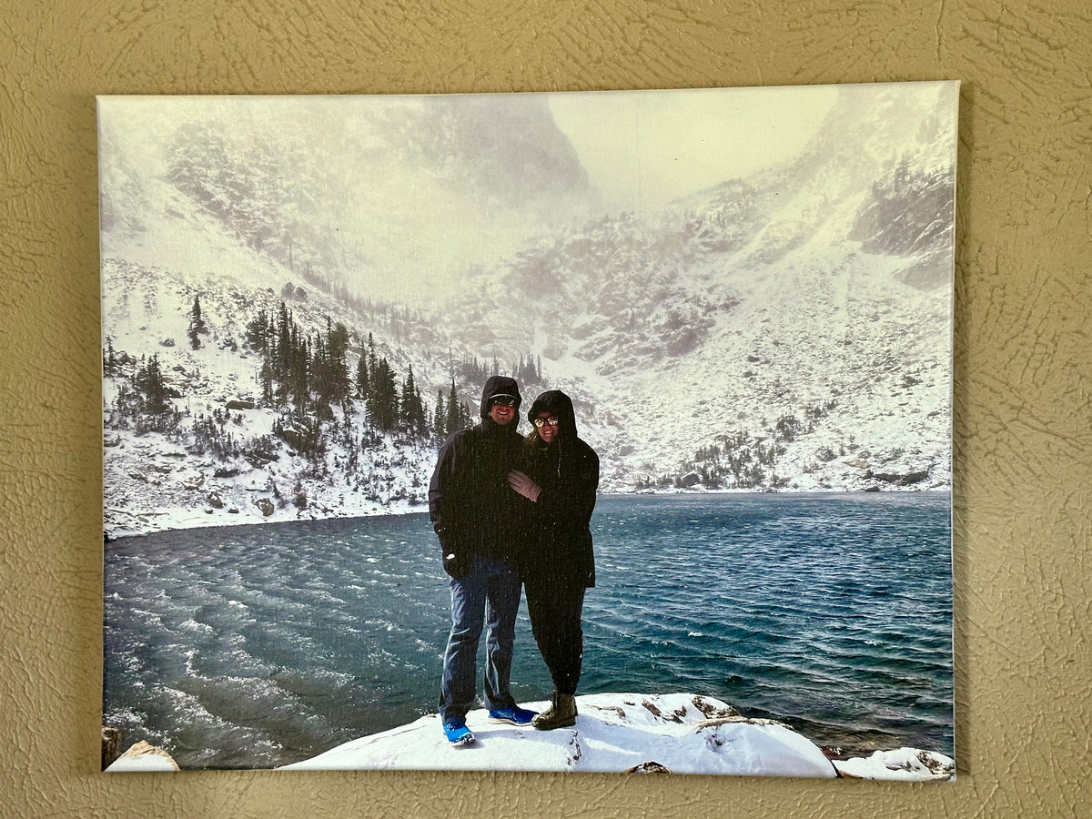 16x20 custom stretched canvas photo print of a snowy mountain lake portrait