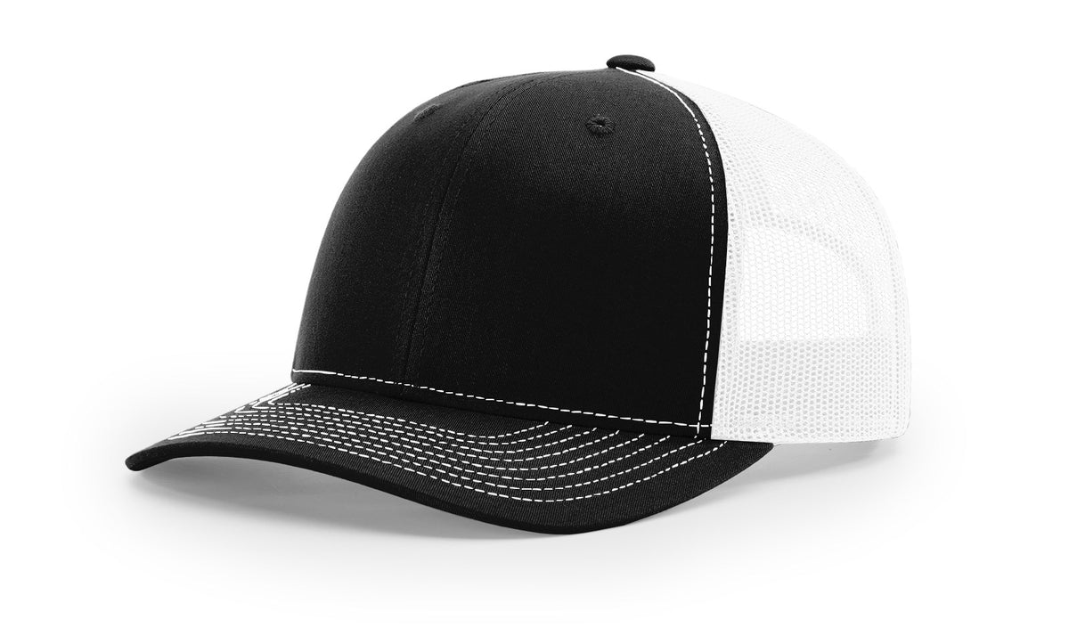 Black and White Richardson 112 trucker hat blank