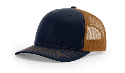 Navy and Caramel Richardson 112 trucker hat blank