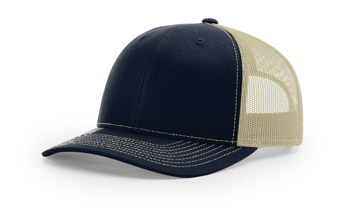 Navy and Khaki Richardson 112 trucker hat blank