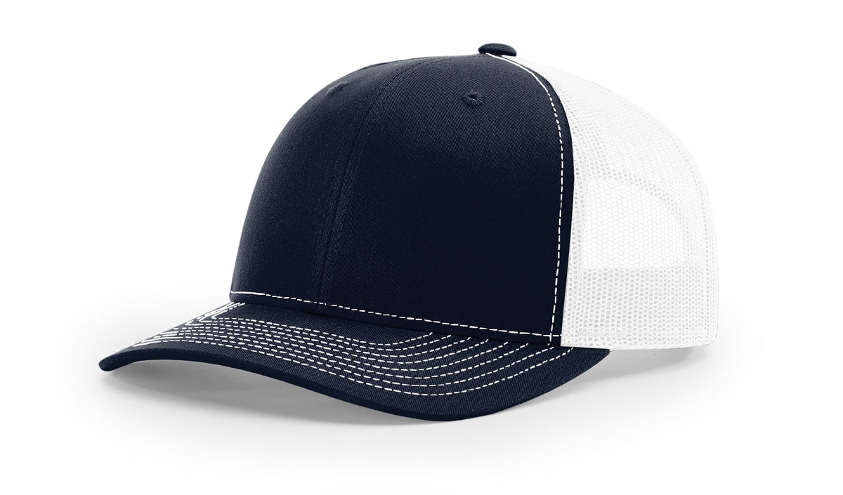 Navy and White Richardson 112 trucker hat blank