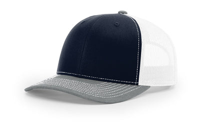Navy, White and Heather Grey Richardson 112 trucker hat blank
