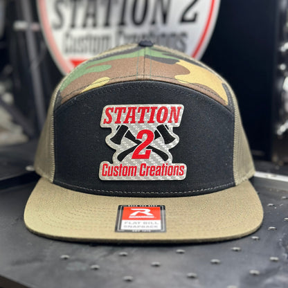 Camo Richardson 168 seven-panel hat with full-color Station 2 Custom Creations patch