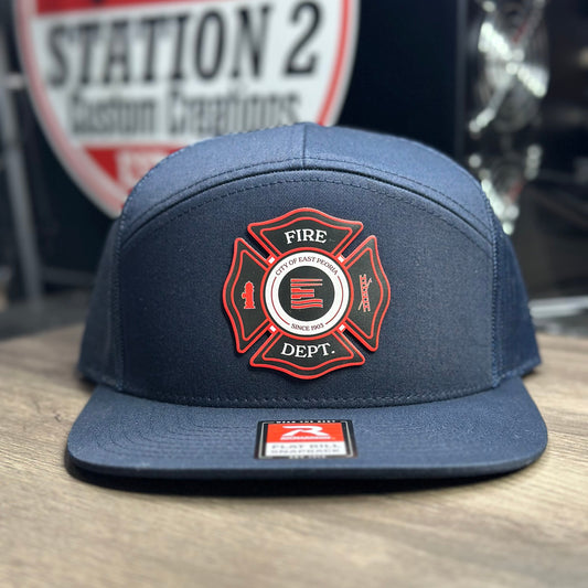 Navy Richardson 168 seven-panel hat with full-color fire department Maltese cross patch