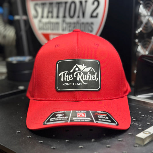 Red Richardson 632 laser perf R-Flex hat with The Rubel leatherette patch