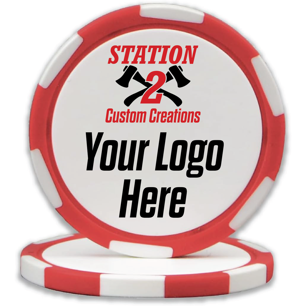 Red custom UV printed poker chip with a full-color logo
