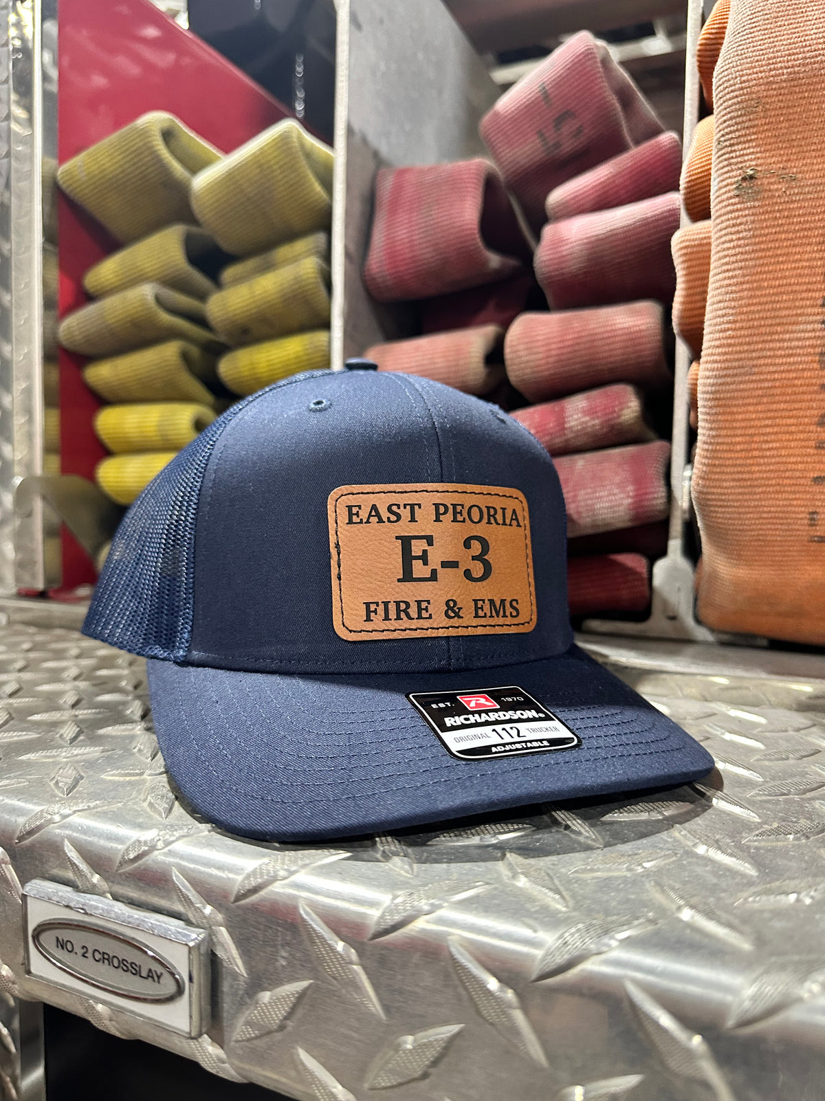 Navy Richardson 112 with engraved East Peoria Fire and EMS E-3 patch