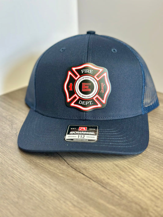 Navy Richardson 112 with full-color printed East Peoria Fire Maltese cross patch