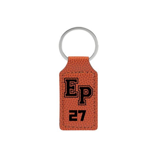 Rawhide leatherette East Peoria EP basketball keychain engraved with player number