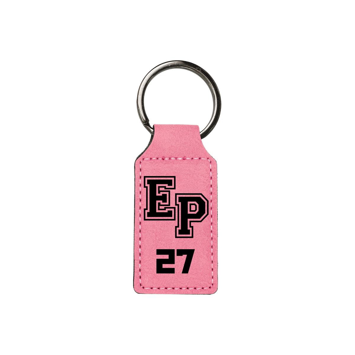 Pink leatherette East Peoria EP keychain engraved with player number
