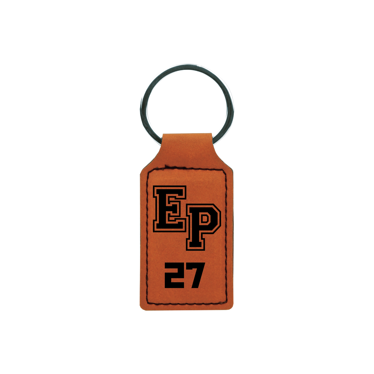 Rawhide leatherette East Peoria EP keychain engraved with player number