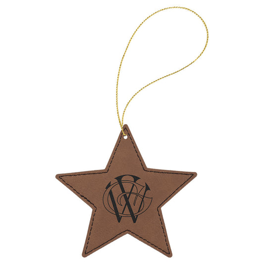 Dark Brown star leatherette ornament engraved with a monogram