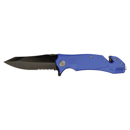 Blue Bison River rescue knife with seatbelt cutter and glass breaker