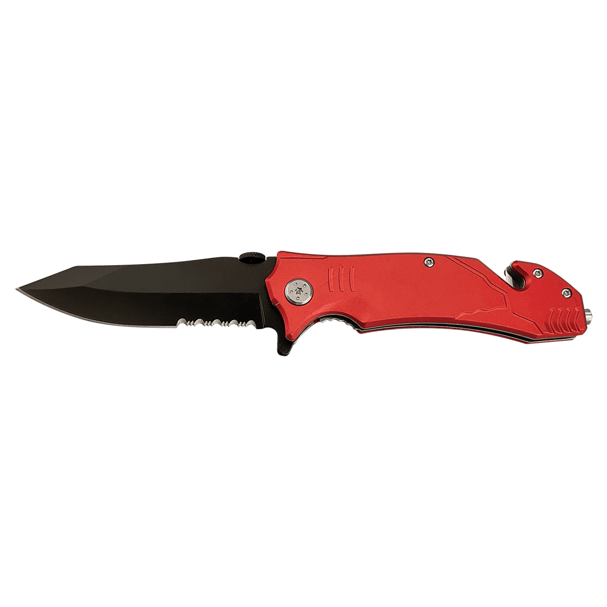 Red Bison River rescue knife with seatbelt cutter and glass breaker