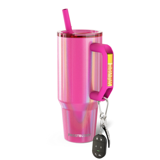 Love Sparks pink FrostBuddy Thicc Buddy 40oz insulated mug with handle and straw