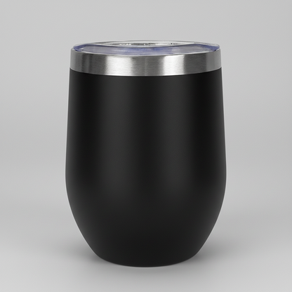 Black premium 12oz stemless wine tumbler, ready for custom laser engraving