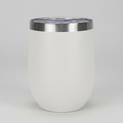 White premium 12oz stemless wine tumbler, ready for custom laser engraving