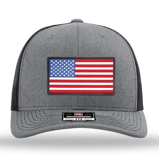 Richardson 112 in Heather Grey and Black with a PVC American flag patch