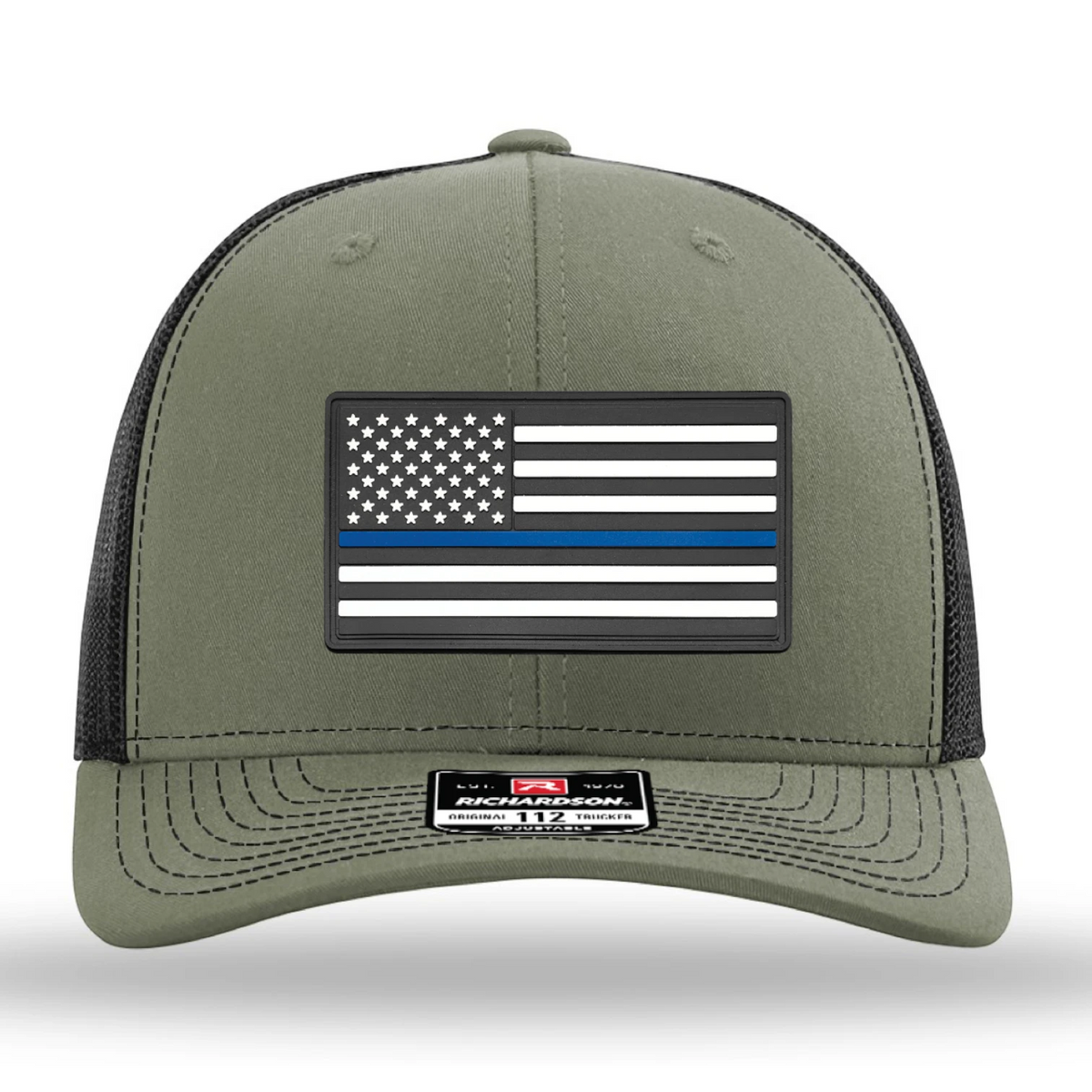 Richardson 112 in Loden and Black with a PVC thin blue line flag patch