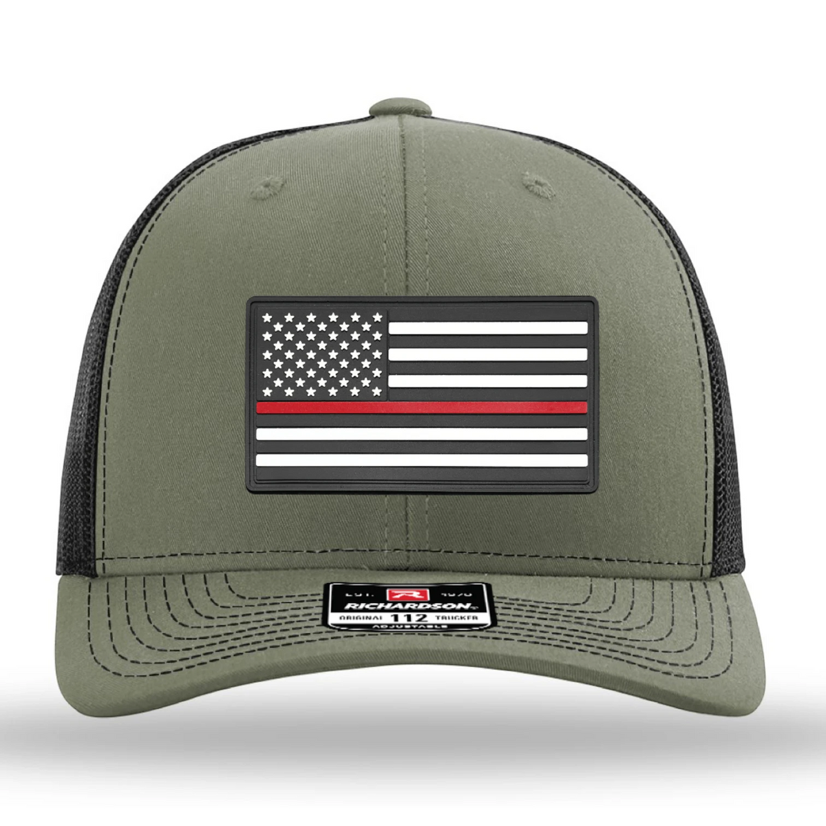 Richardson 112 in Loden and Black with a PVC thin red line flag patch