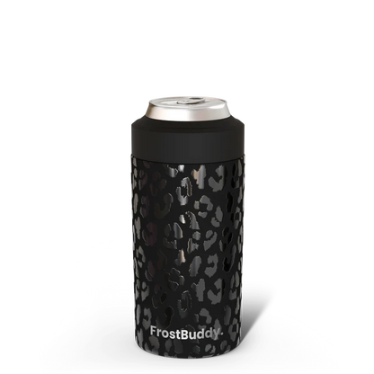 Station 2 Custom Creations black leopard print FrostBuddy Universal 2.0 vacuum-insulated stainless steel can cooler