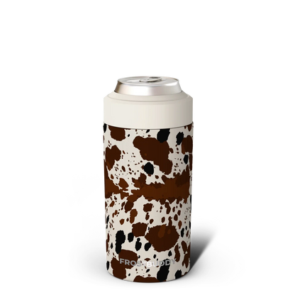 Station 2 Custom Creations FrostBuddy Universal 2.0 can cooler featuring a brown and black cow print pattern