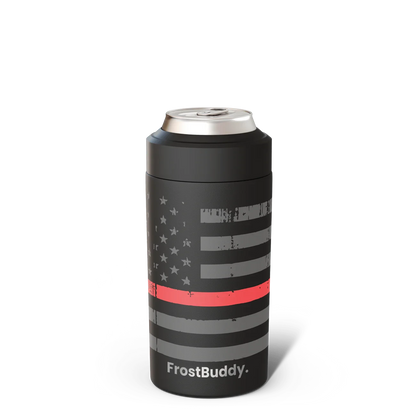 Station 2 Custom Creations FrostBuddy can cooler with black American flag and red line for firefighters