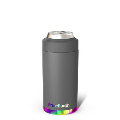 Station 2 Custom Creations FrostBuddy Universal 2.0 can cooler in matte grey with a vibrant rainbow base.