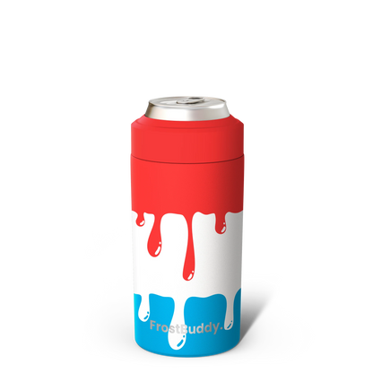 Station 2 Custom Creations FrostBuddy Universal 2.0 can cooler featuring a red, white, and blue patriotic drip design.