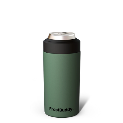 Station 2 Custom Creations green FrostBuddy Universal 2.0 insulated can cooler with a black rim on a black background.