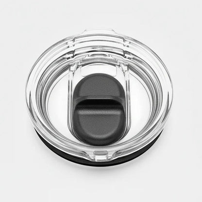 Station 2 Custom Creations 10oz lowball tumbler lid with a clear BPA-free design and black leakproof sliding mechanism.